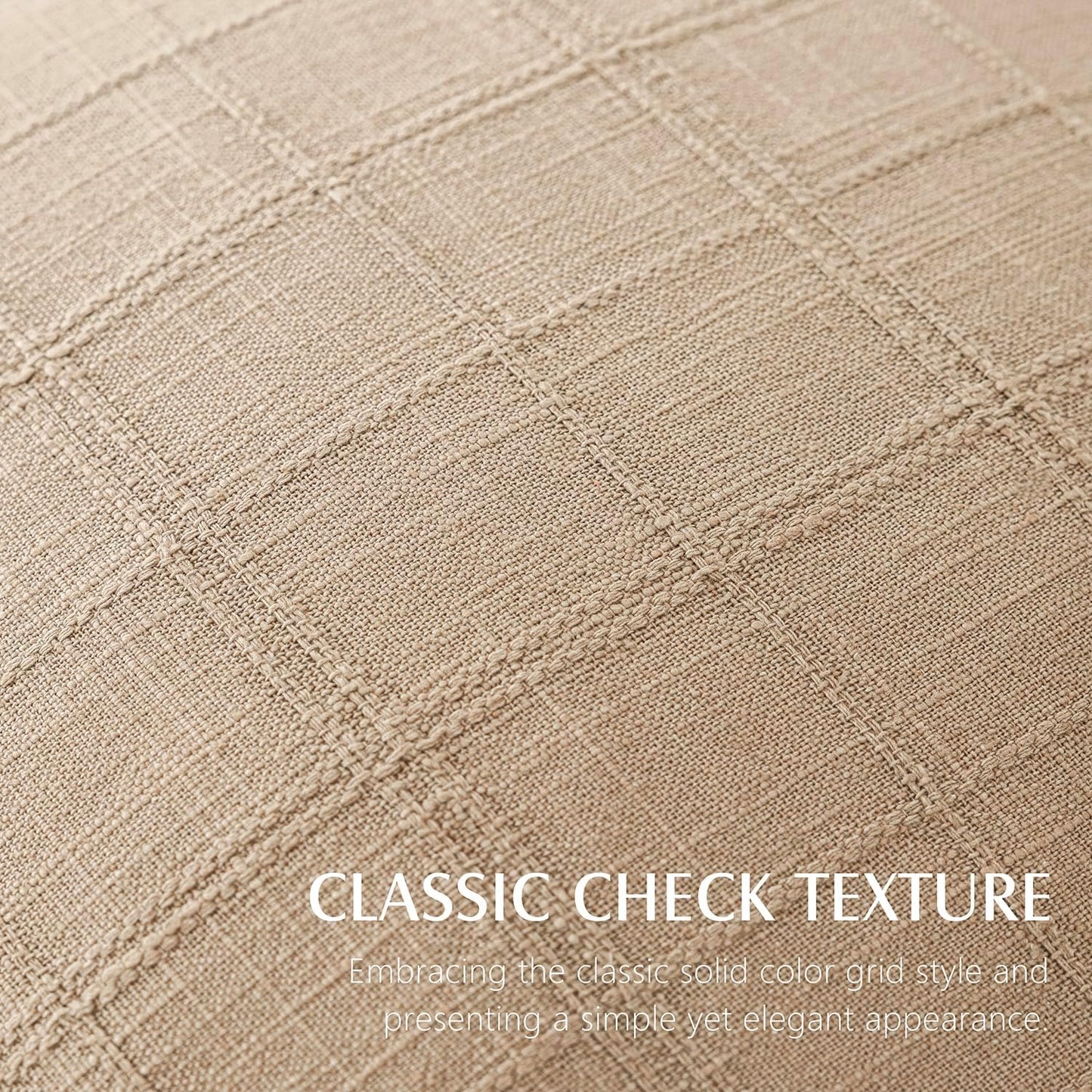 Foindtower Set of 2 Decorative Linen Check Throw Pillow Covers Neutral Farmhouse Vintage Cushion Covers Modern Coastal Boho Home Decor For Sofa Chair Couch Bedroom Living Room Outdoor,26×26 Inch,Camel