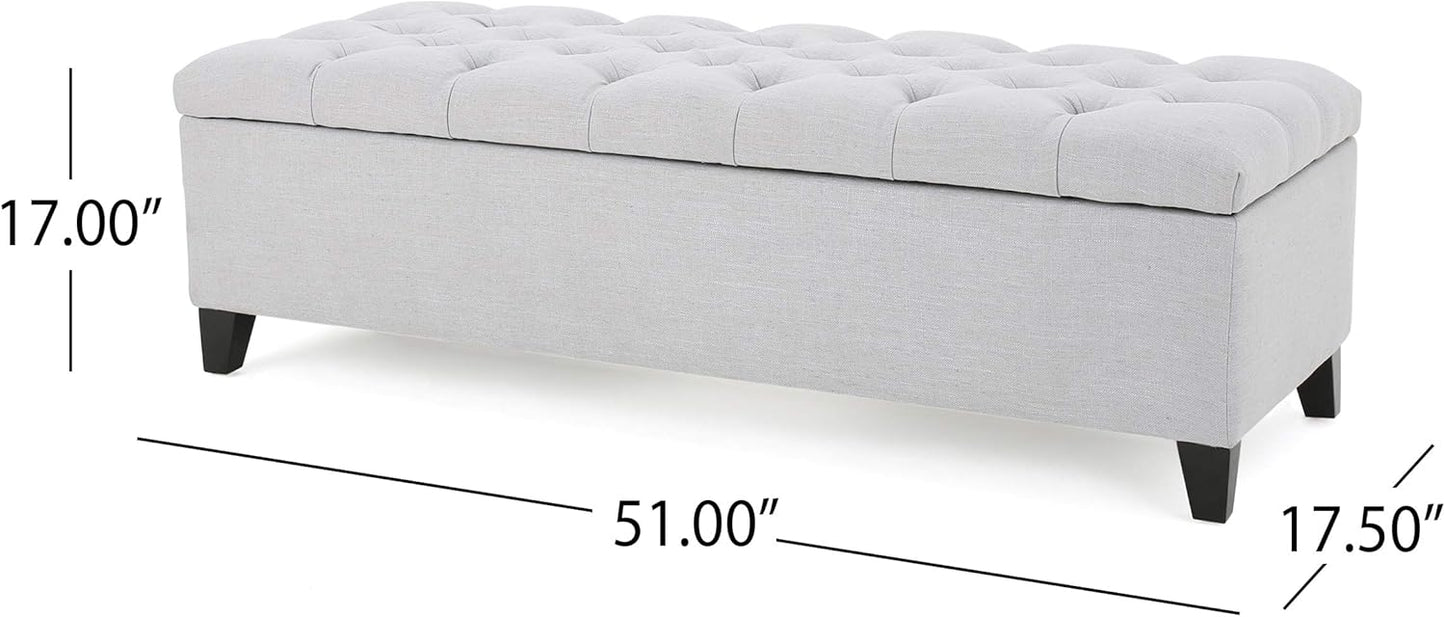 Christopher Knight Home Ottilie Fabric Storage Ottoman, Light Grey 17.50”D x 51.25”W x 17.43”H