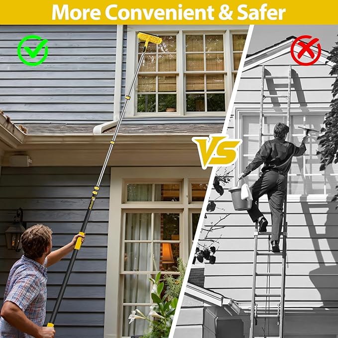 30 Foot High Ceiling Duster Kits with 7-24ft Heavy Duty Extension Pole, High Reach Duster for Cleaning,Microfiber Feather Duster,Cobweb Duster,Ceiling Fan Duster,Window Squeegee & Cleaner