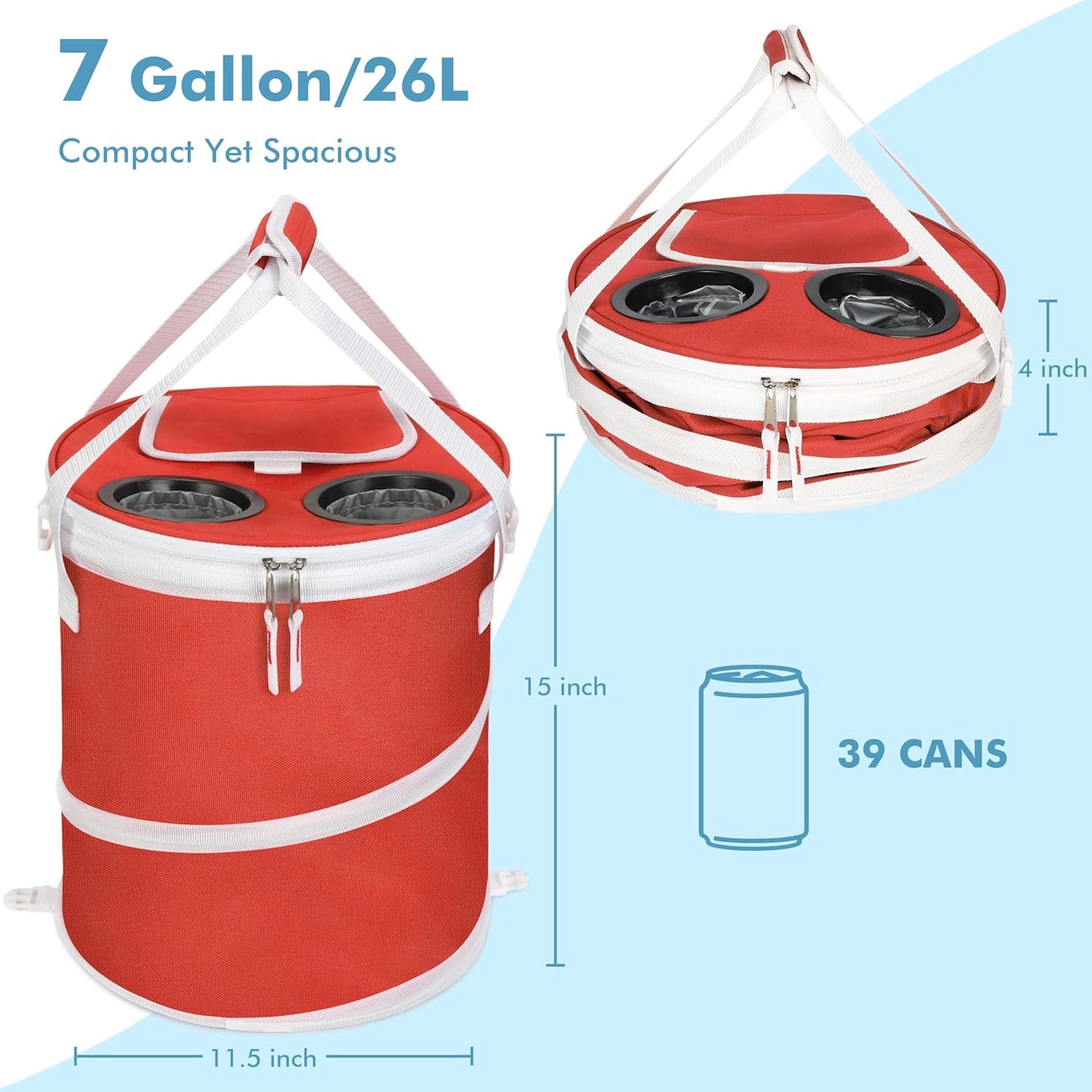 Tirrinia Large Pop-Up Golf Cooler Bag- Insulated Collapsible Cooler with Flat Drink Table for Golf Cart, Lightweight and Portable Ice Beach Cooler for Travel, Fishing, Picnics, Hiking, Camping
