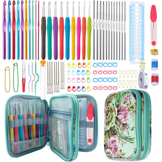 Weabetfu 102pcs Crochet Hooks Set Crochet Hook Kit with Case Ergonomic Crochet Needles for Arthritic Hands and Crochet Accessories Complete Crochet Set for Beginners & Experieced Crochet Lovers