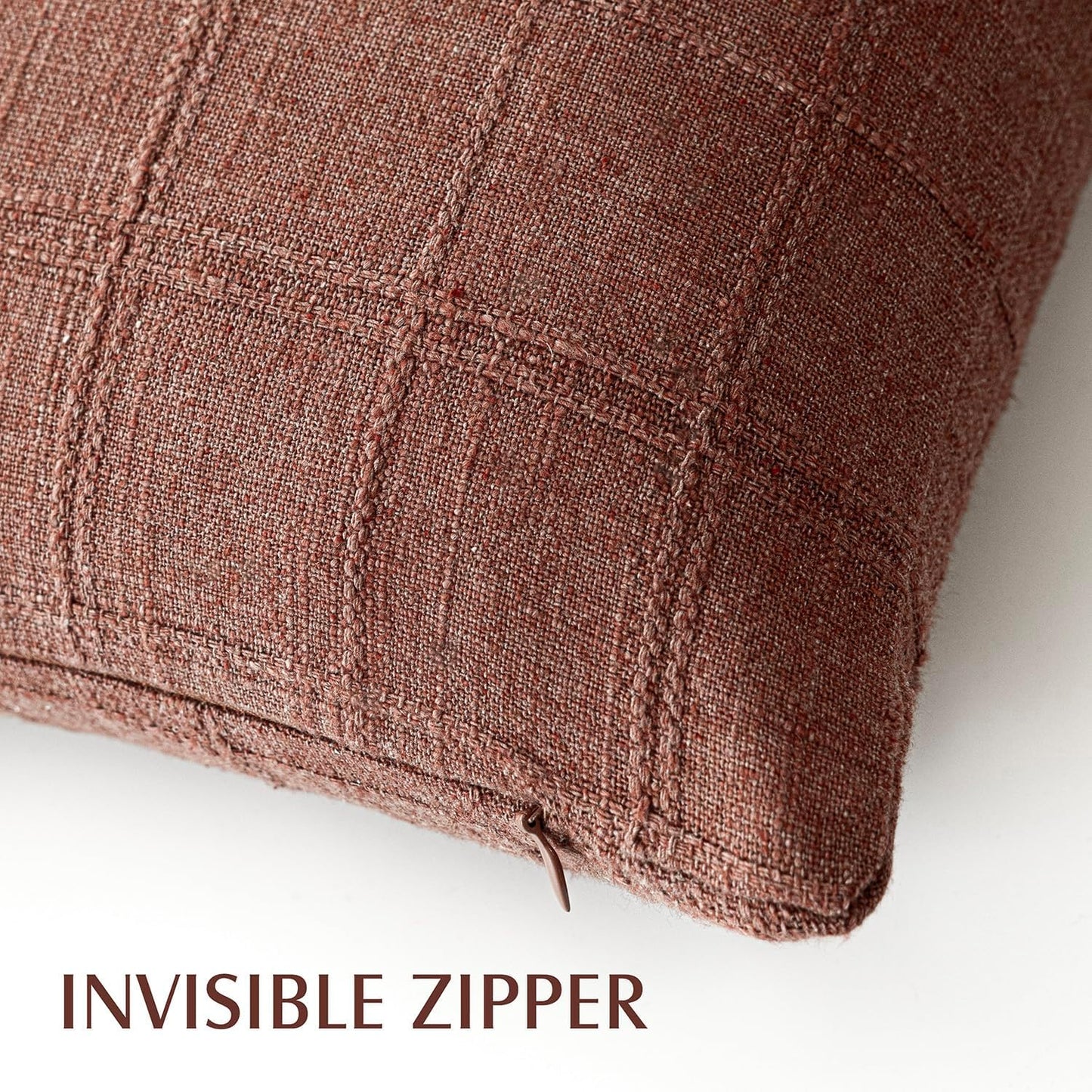 Foindtower Set of 2 Decorative Linen Check Throw Pillow Covers Neutral Farmhouse Vintage Cushion Covers Modern Boho Home Decor for Sofa Chair Couch Bedroom Living Room Outdoor,20×20 Inch,Autumnal Red