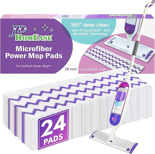 24 Pack Microfiber Power Mop Pads for Swiffer Power Mop only, Disposable Deep Clean Replacement Mopping Pads