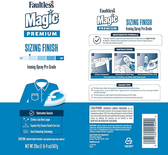 Magic Sizing Spray Light Body – No Flaking or Clogging! - Wrinkle Release Spray – 20oz Iron Spray for Clothes (Pack of 12) – Fresh Linen Scent Finishing Spray