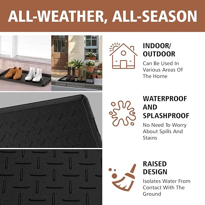 Heavy Duty Boot Trays Natural Rubber Shoe Mat Tray for Entryway with Shoes Brush Large Boot mat Tray Multi-Purpose for Indoor or Outdoor