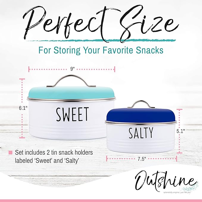 OUTSHINE Rustic Cookie Jar with Airtight Lids|Farmhouse Cookie Jar Antique Set of 2, Blue/Mint|Cookie Time Cookie Jar From Friends|Cookie Jars for Kitchen Counter|Decorative Vintage Snack Storage