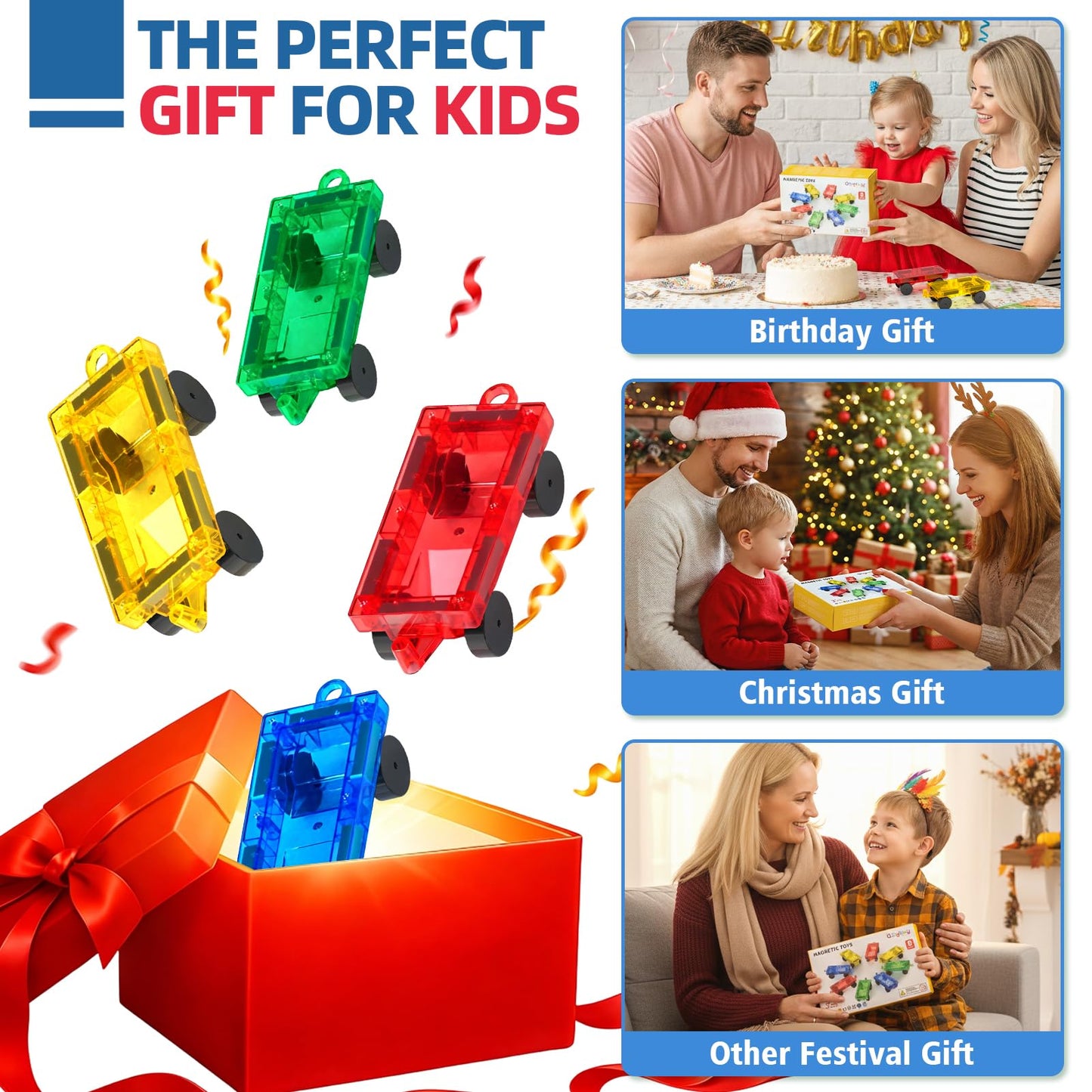 8PCS Magnetic Tiles Mini Cars Construction Set Compatible with Mini & Major Tiles, Magnet Car Easter Toys for 3+ Year Old Boys Girls Kids,STEM Educational Portable Travel Toys for Airplane,Car Play