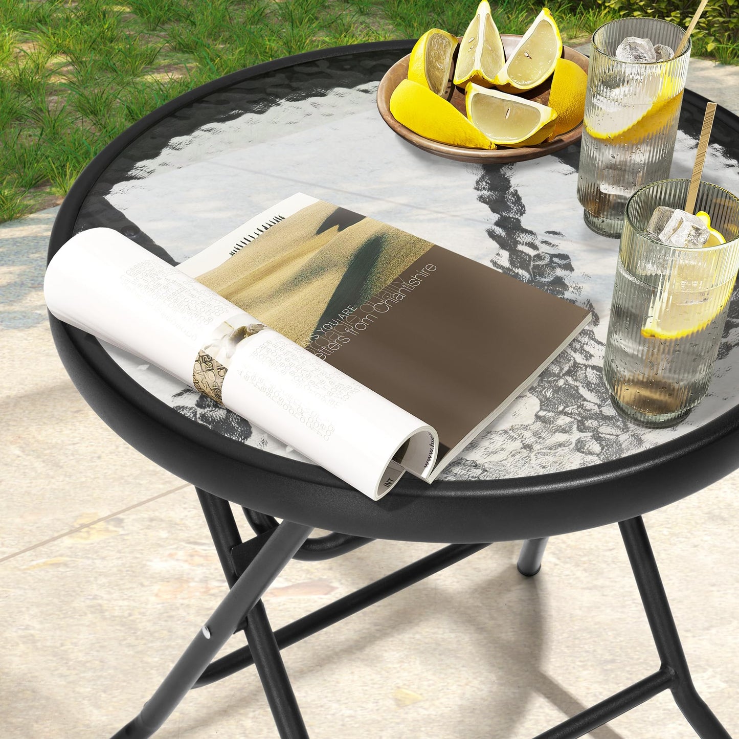 JOINHOM Outdoor Side Table - Small Patio End Table All Weather, Patio Furniture Sets and Outside Furniture for Pool, Balcony, Deck, Porch, Black