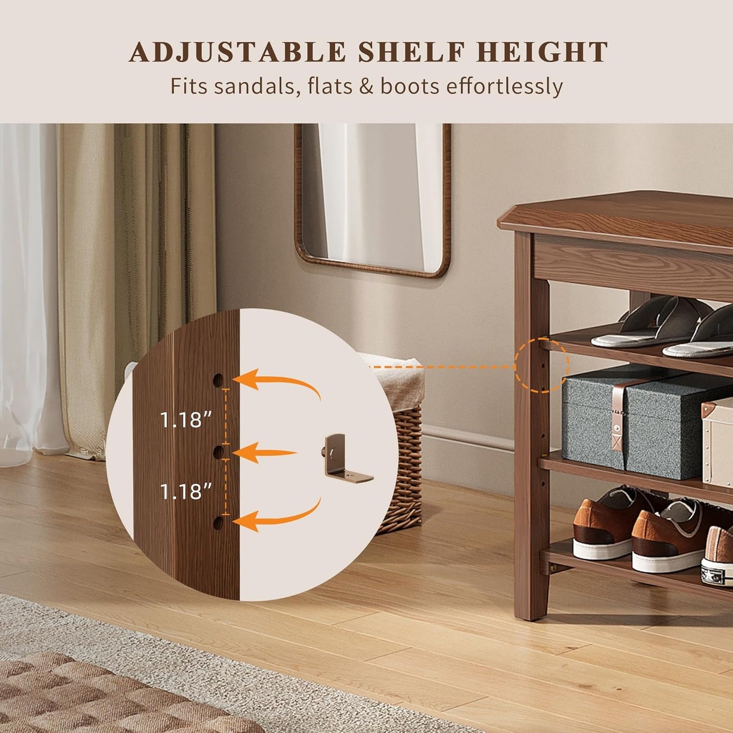 Shoe Rack for Front Door Entrance, Solid Wood Shoe Bench for Closet, Holds Up to 550lbs, Shoe Rack Bench for Entryway, Mudroom, Hallway