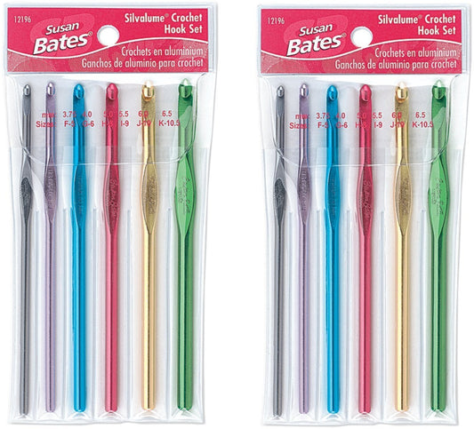 Susan Bates Silvalume Crochet Hook Set in Pouch Sizes F, G, H, I, J, K (2 Pack)