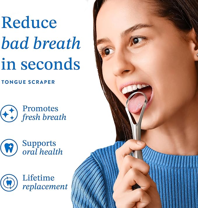 Mouthology Metal Tongue Scraper, Reduce Bad Breath in Seconds, Stainless Steel Tongue Cleaners for Adults, Metal Tounge Scrubber, Tongue Scraper Cleaner for Fresh Breath Tongue Brush (One Pack)
