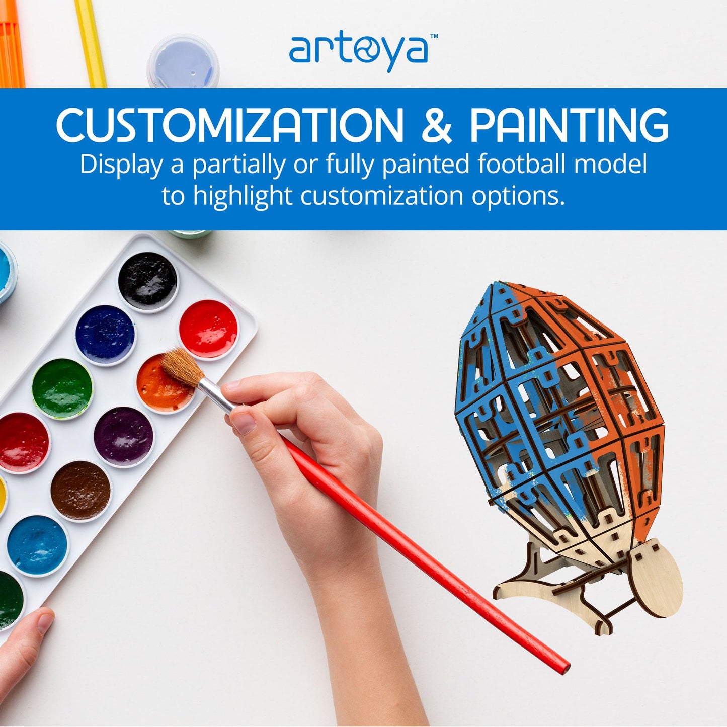 Artoya American Football Ball – 3D Puzzles for Adults, 3D Wooden Puzzles for Adults, Puzzle Football Model Kit, Arts and Crafts, Hobbies for Women, Model Building Kits, DIY Wooden Kit (Plain)