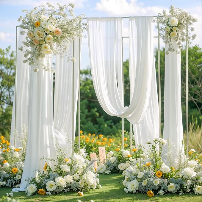 Wedding Arch Draping Fabric, 1 Panel 18FT White Sheer Backdrop Curtain Chiffon Fabric Drapery Voile Scarf Draping Panels for Wedding Archway Ceremony Curtain Valance Party Decoration