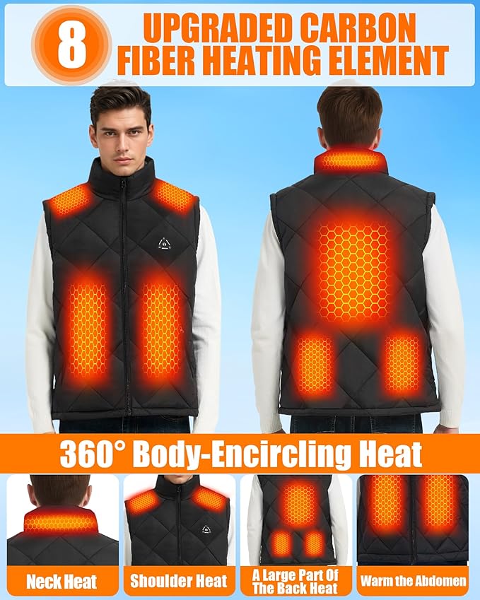 Heated Vest for Women and Men - Quilted Lightweight Heating Jacket Coat, Upgraded 7.4V 10000 mAh Battery Pack