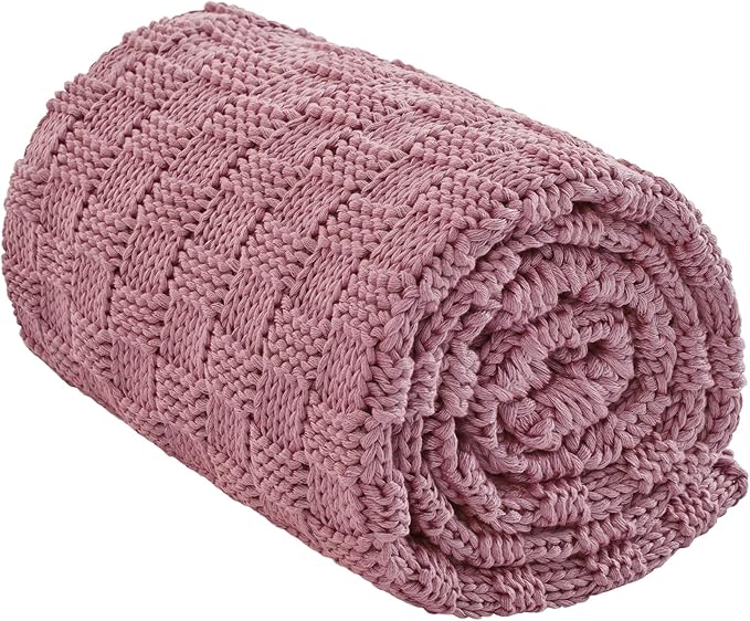 Knitted Weighted Blanket for Adults, 20lbs, Breathable Chunky Knit, Cooling for Hot Sleepers, Christmas Home Decor (Pink) 70' x 90''