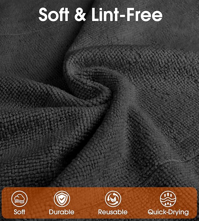 Microfiber Cleaning Cloth Roll–100 Pack, Tear Away Microfiber Towels, Reusable, Washable, Scratch-Free, Kitchen Towels for Car, Home, Kitchen, Glass, Dishes (Black)