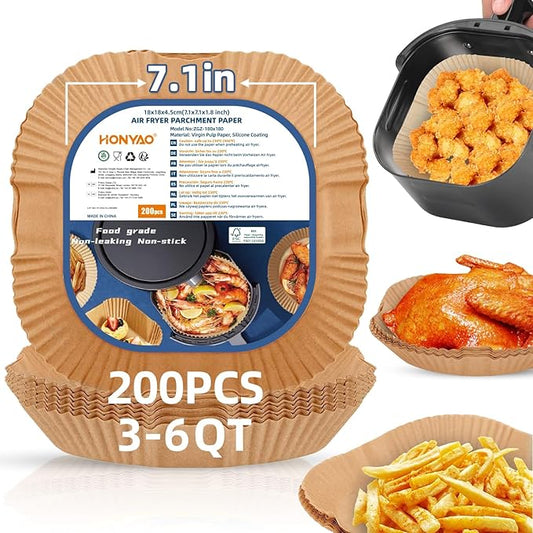 7.1 inch Air Fryer Paper Liners for Instant Pot Vortex Plus 4QT, 200pcs 3-6 Qt Thickened Square Disposable Parchment Liner Compatible with Ninja 5qt / Chefman 4-6 qt/Cosori 5qt / Instant Pot 4qt