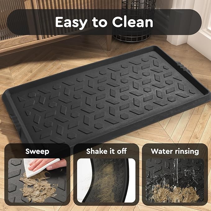 tchdio Durable Rubber Boot Tray and Shoe Mat for Entryway - Heavy Duty Waterproof Shoe Tray Organizer, Non Slip Boot Trays for Front Door, Entryway Muddy Shoes Storage, 16x27.5 Inches