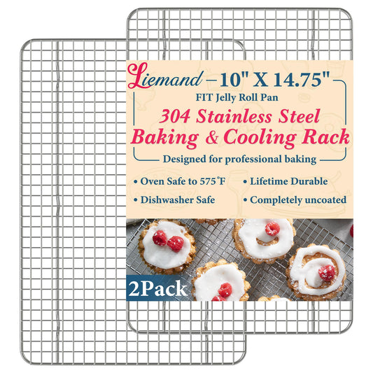 Cooling Racks for Cooking and Baking - 10"x14.75" Oven Safe Premium Stainless Steel Heavy Duty Baking Rack Tight-Wire, Fits Jelly Roll Pan Rack for Roasting & Grilling & Cooking - Set of 2