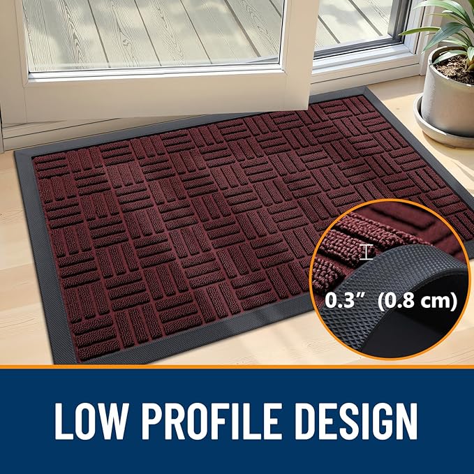 OLANLY Front Door Mat Outside Entrance 47x23, Absorbent, Heavy Duty Sturdy Natural Rubber Doormat Indoor Outdoor, Non-Slip, Stain and Fade Resistant, Low Profile Floor Mat for Entryway, Burgundy