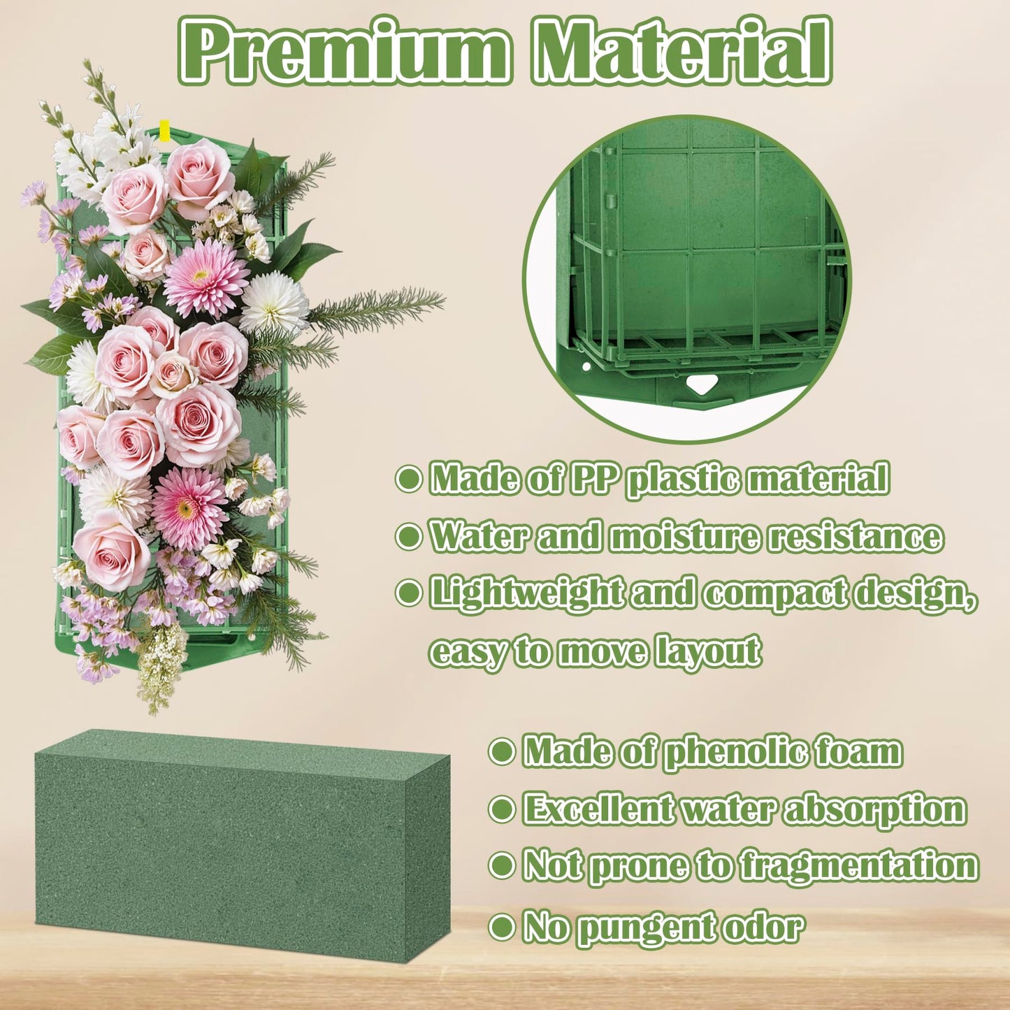 6PCS Floral Foam Cage, Flower Cage Holder, Dry and Wet Rectangle Flower Arrangement, Hangable Green Blocks Floral Foam Cages for Artificial Flesh Flower Wedding Holiday, Home, Garden Party Decorations