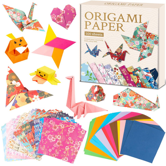 DoodleDoo Origami Paper Kit, Japanese Style Patterns Double Sided Color Origami, 500 Sheet Folding Paper Set, Gift for Kids Boys Girls