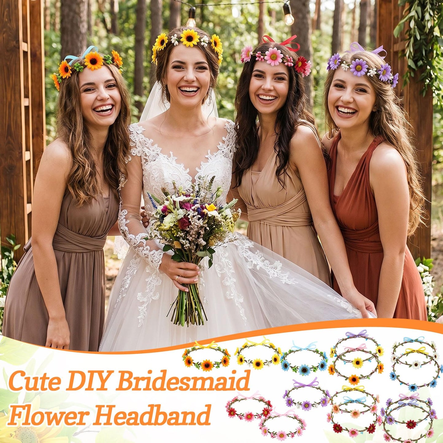Zeyune 20 Sets Spring Tea Party Favor Flower Crowns Making Kit, Make Your Own Flower Crown Wreath Garland Headbands Craft Kit Handmade DIY Fairy Floral Hair Accessories Gift for Women (Sunflower)