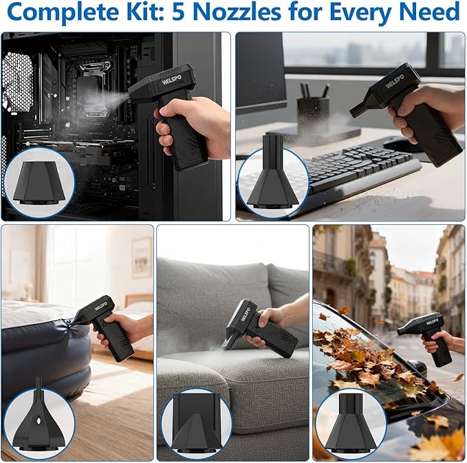 Welspo Compressed Air Duster 260000RPM Super Power Electric Air Duster Rechargeable, 3-Gear Adjustable Blower with Brushless Motor, Cordless Dust Blower for Keyboard, PC, Car, Home & Outdoor Use