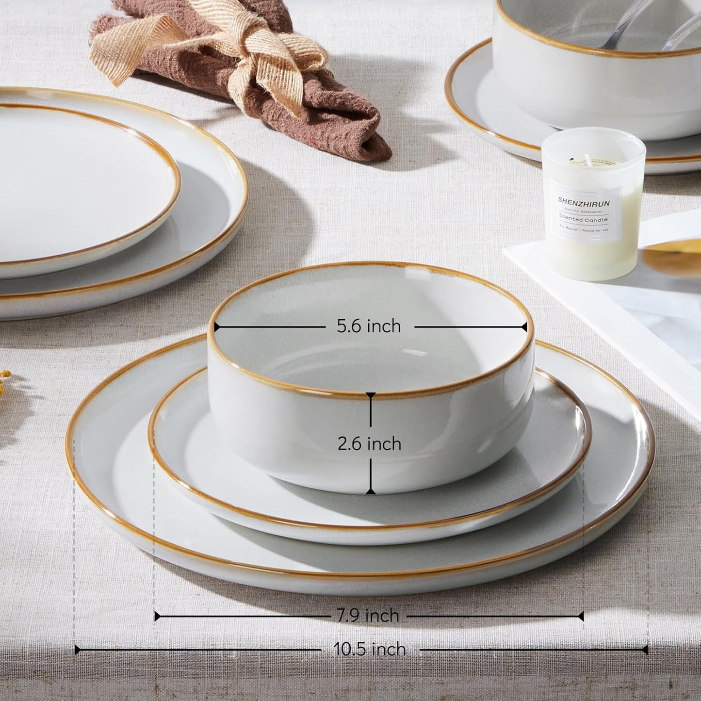 E-far Plates and Bowls Set for 2, 6-Piece Stoneware Dinnerware Sets, Ceramic Dinning Ware Reactive Glaze Dishes Set, Microwave & Dishwasher Safe - Seashell White