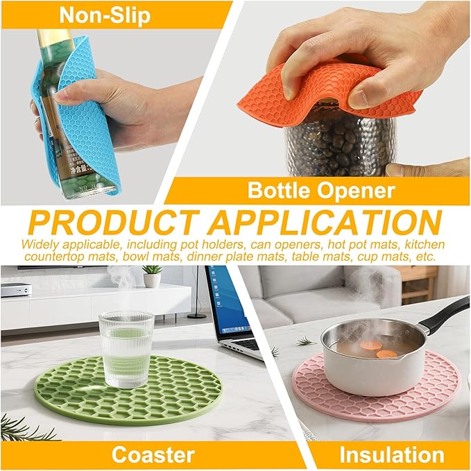 uxcell 4pcs Silicone Jar Opener Pads, 17.5cm/7" Texture Can Opener Multipurpose Round Bottle Lid Opener Non-Slip Coasters for Weak Hands Seniors Children, Pink