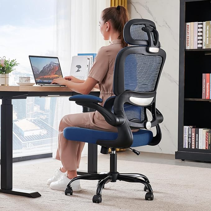 TRALT Office Chair Ergonomic Desk Chair, 330 LBS Home Mesh Office Desk Chairs with Wheels, Comfortable Gaming Chair, High Back Office Chair for Long Hours (Dark Blue)
