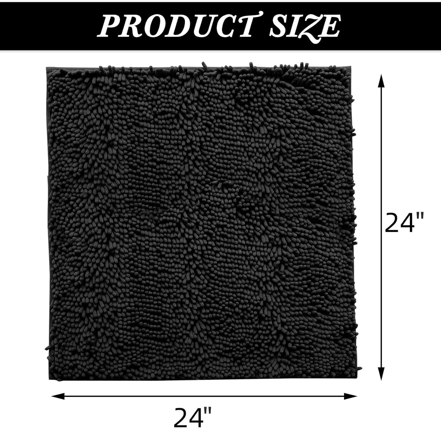 Non-Slip Bath Rug,Extra Soft Microfiber Bedroom Shag Carpet with Anti-Slip Backing,Water/Dust Absorbent Fast Dry Shower Mat,Sound Insulated Stairs Pad,Machine Washable (Black,24 x 24 Inches)