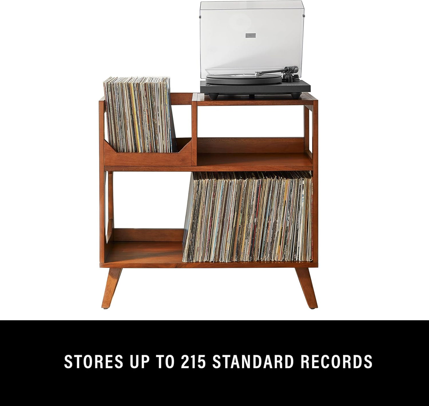 Crosley Furniture Asheville Mid-Century Modern Media Console Record Player Stand, Storage for Vinyl Records, Medium, Walnut