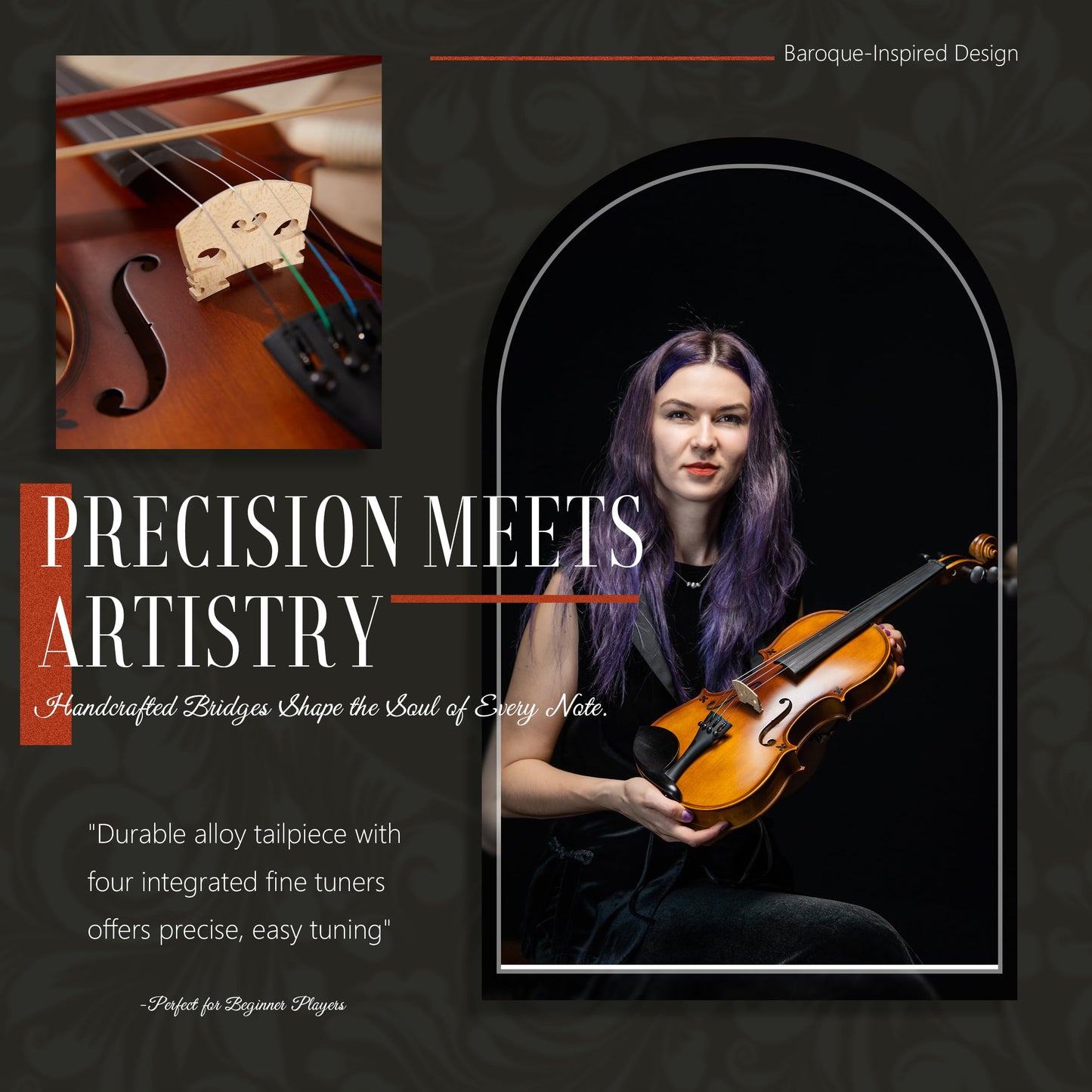 Aklot Handcrafted Full Size Violin: 4/4 Solid Wood Fiddle, Acoustic Beginner Violin Kit With Hard Case, Lesson Book, Bow, Should