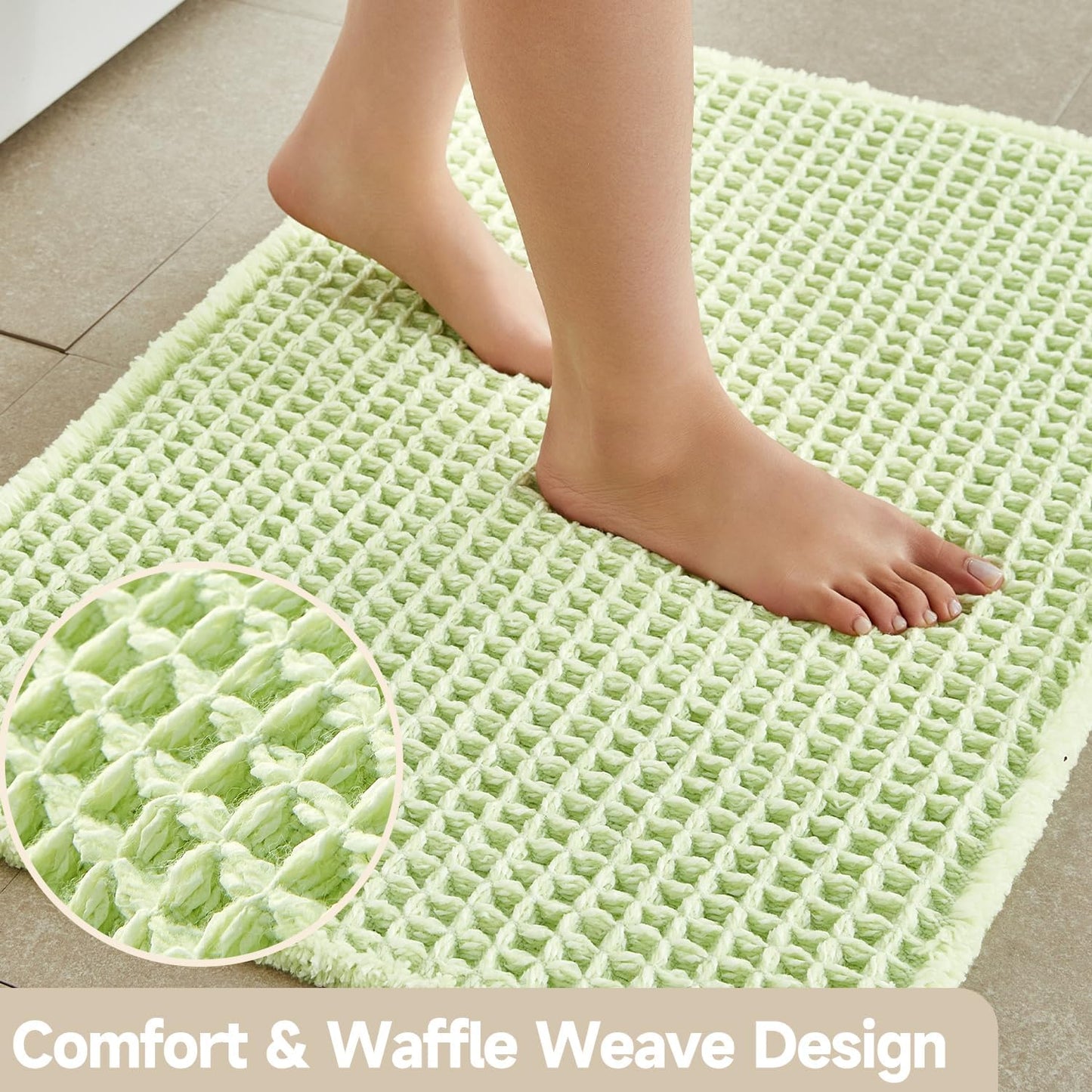 Waffle Bath Mat, Boho Bathroom Rugs Non Slip Washable Super Absorbent Quick Dry Cute Bath Mat Farmhouse Bathroom Decor, 30"x20" Pale Green