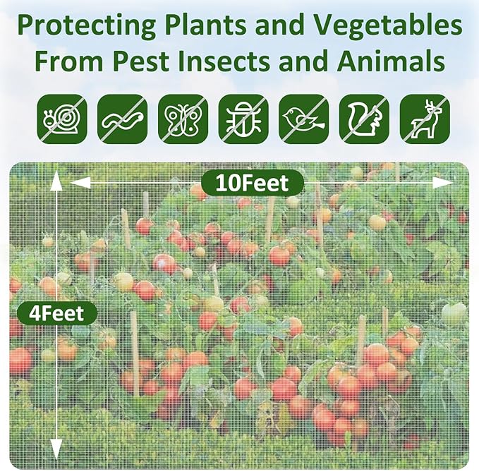 Ultra Fine Garden Netting, 4'x10' Plant Netting Pest Barrier for Garden Protection Row Cover Raised Bed Screen Mesh Greenhouse Mosquito Net, Protecting Tree Plants Vegetable Flowers Fruits