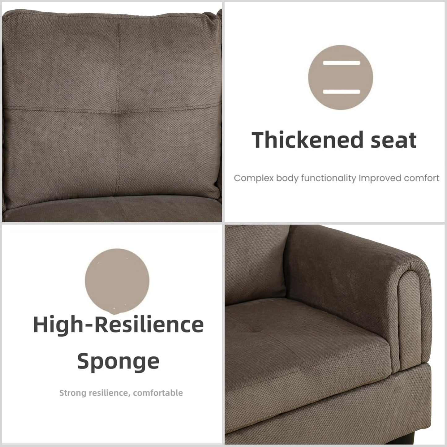 L Shaped Sectional Couches for Living Room, Modern Modular Sectional Sofa with Ottoman Storage, Comfy L Shaped Couch with Chaise for Bedroom Apartment Furniture, Brown