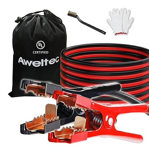 Heavy Duty Jumper Cables,2 Gauge 20 Feet Booster Battery Cable,Automotive Wires with Alligator Clips,Carrying Bag,Safety Gloves and Iron Brush for Cars Truck