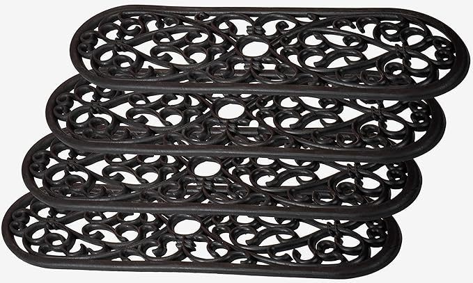 Set of 4 Rubber Stair Tread Mats 30 x 10 Inch Anti-Slip Outdoor Rug, Black – Scroll Pattern