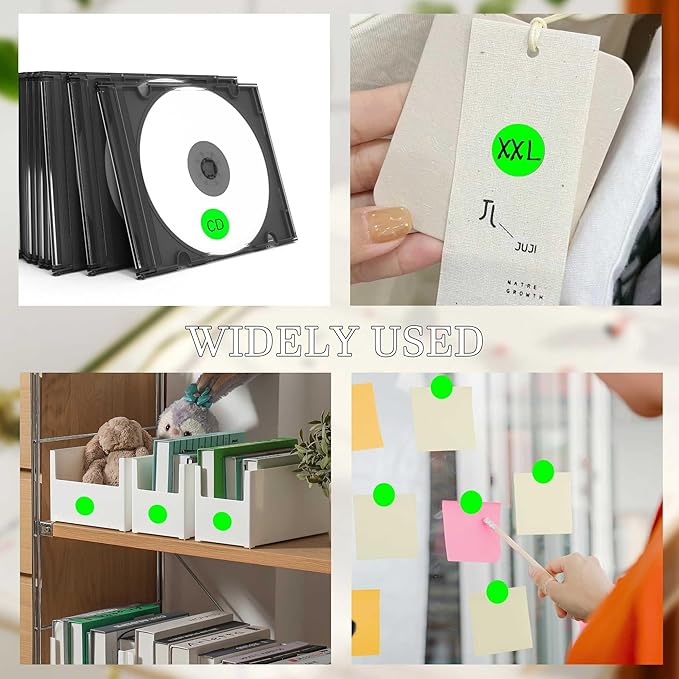 0.75 Inch 4 Rolls of 4000 Colorful Dots Sealing Stickers,Round Permanent Adhesive Color Code Label,Fluorescent Green Dot Stickers for Home Decorative, Storage Bins,Office Organization,CDs,DIY