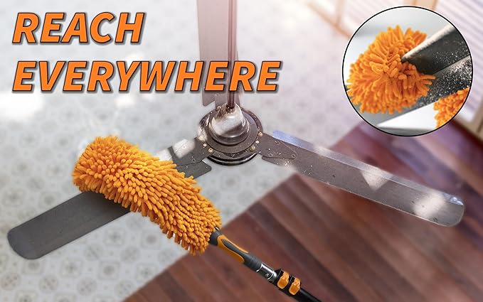 30 Foot High Reach Duster Kit with 5-24 ft Extension Pole // High Ceiling Duster Cleaning Kit with Telescopic Pole // Cobweb Duster // Feather Duster and Ceiling Fan Duster // The Ultimate Dusting Kit