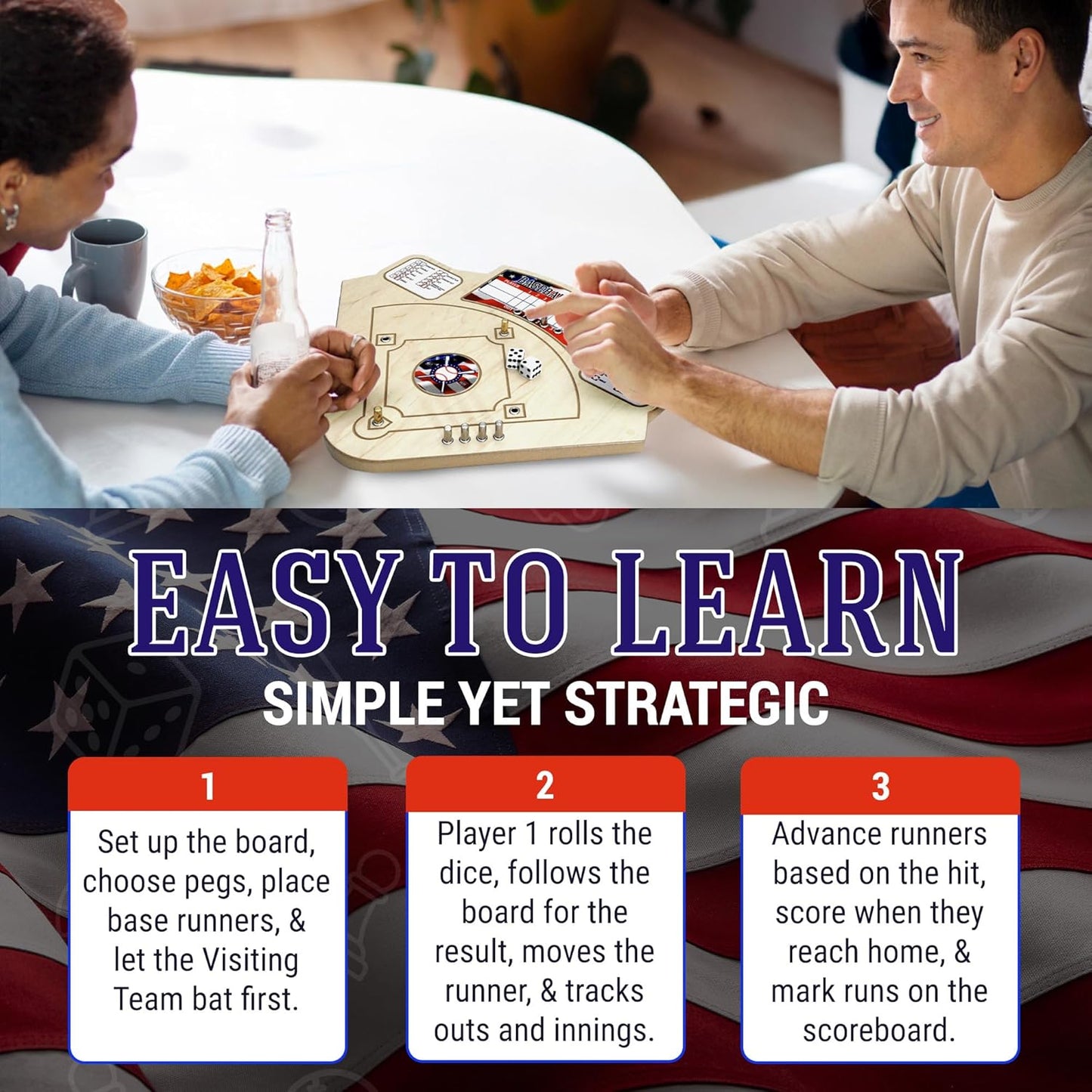 Across The Board Patriotic Baseball Game, Fun Baseball Gifts for 2 Players, Indoor & Outdoor Family Bonding Activities, Fun Entertainment for Family Gatherings, Events & More Game