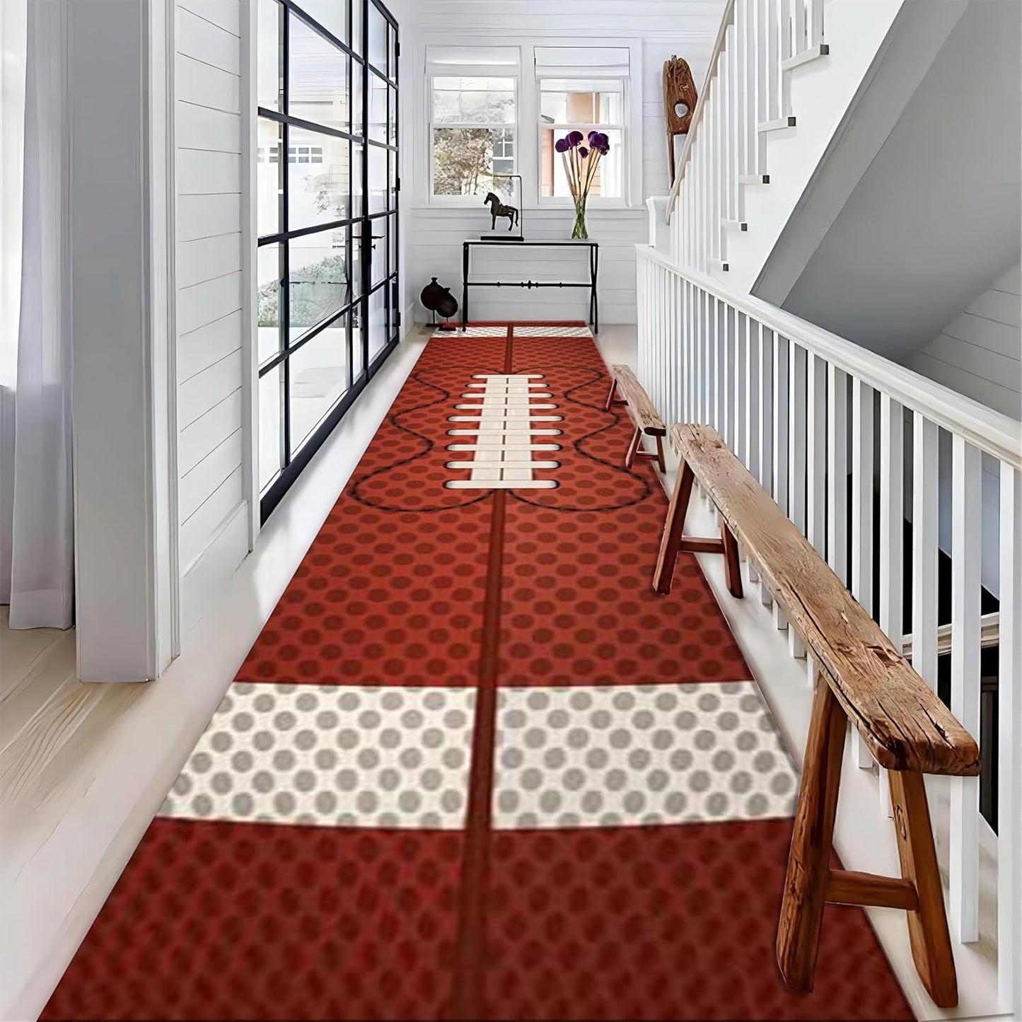 American Football Runner Rug, 3.3x7ft, Soccer Decorative Floor Area Mat, Reduce Noise Breathable Entry Carpet, Non-Shedding Pet Friendly Foldable Area Rug for Indoor Entry Entryway