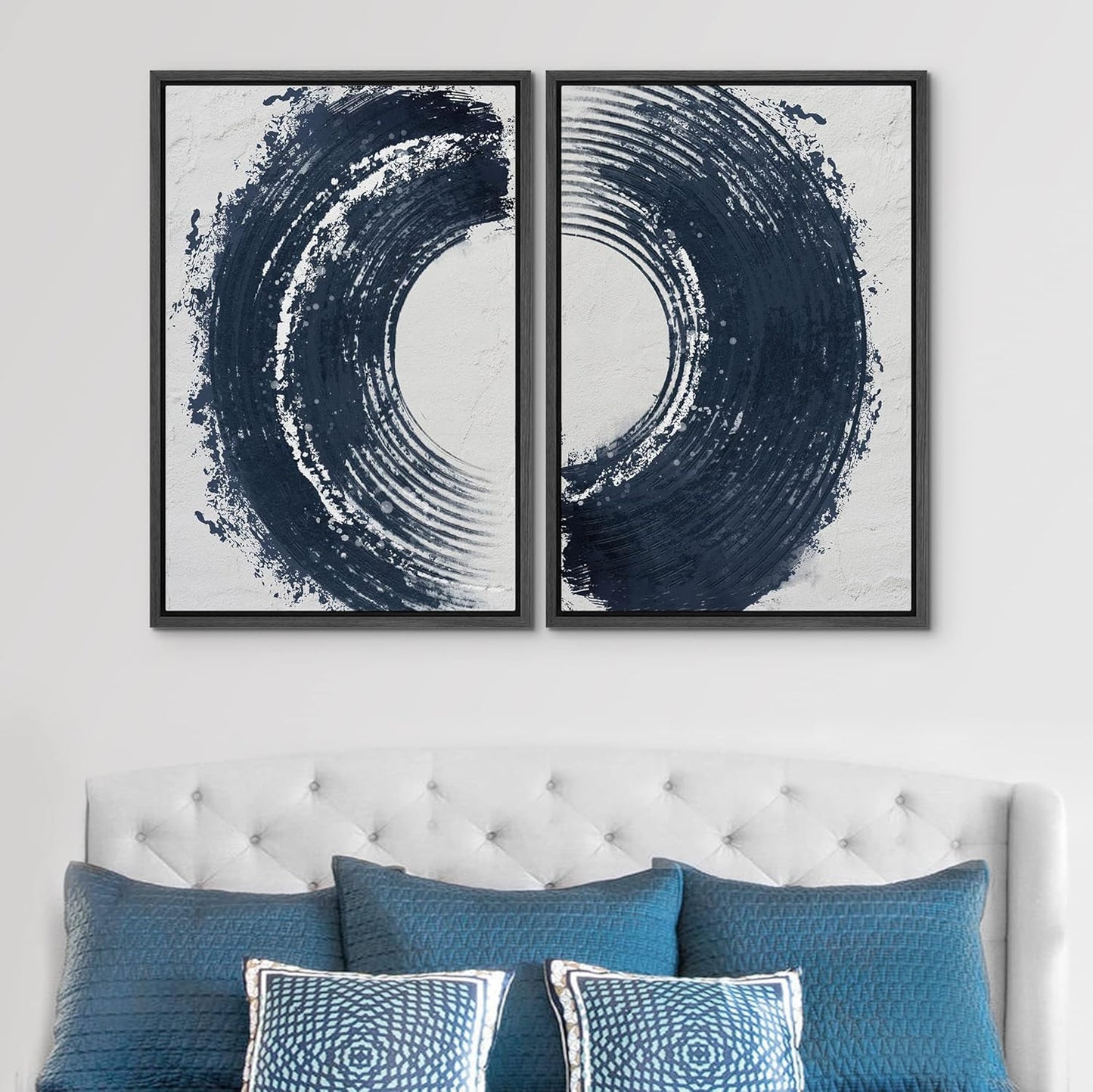 SIGNWIN Framed Canvas Print Wall Art Set Black Gray Pastel Paint Stroke Spiral Ring Abstract Shapes Illustrations Modern Minimal Decorative for Living Room, Bedroom, Office - 16"x24"x2 Black