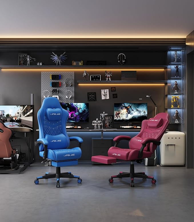 Gaming Chair, 400 lbs Adult Chair, High Back Computer Chair with Footrest and Linked Armrests, Office Video Game Chair with Lumbar Support (Blue)