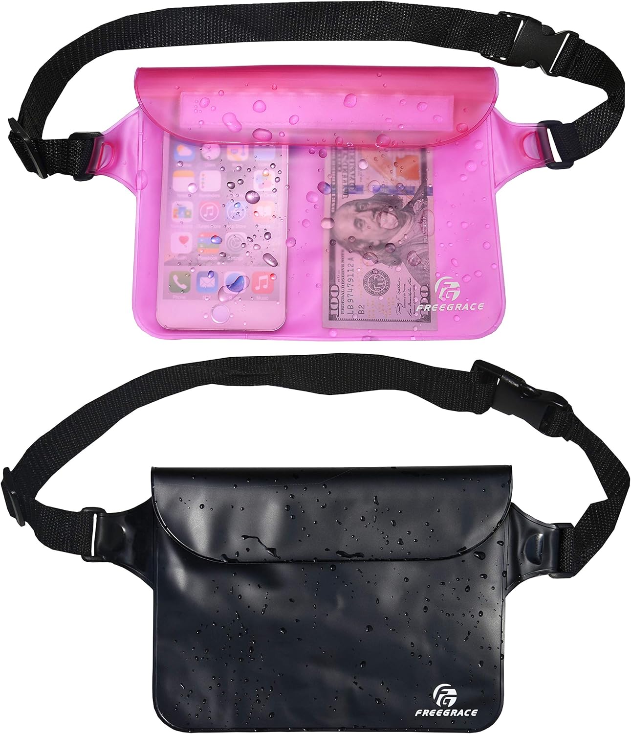 Freegrace Waterproof Pouches with Waist Strap / Pouch Case Bundle Set- Keep Your Phone & Valuables Dry and Safe - Waterproof Dry Bags for Boating Swimming Snorkeling Kayaking Beach Water Parks Pool