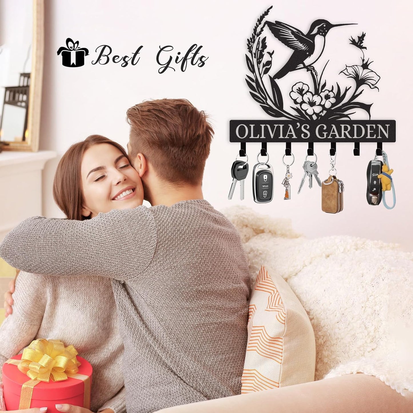 Personalized Metal Key Holder Wall Mount, Key Holder for Wall, Custom Bird Design Key Organizer Rack with Hooks, Coat Rack, Key Hanger Decor for Living Room Bedroom Entryway Farmhouse