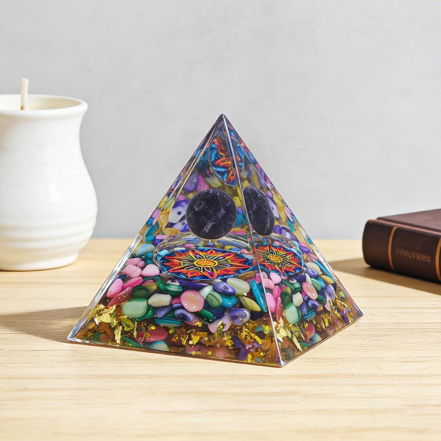 AierCrystal Natural Mineral Crystal Pyramid Energy Healing Meditation Aid Feng Shui Protection Home Decor Versatile Gift Option(2inch Pyramid Color Agate)