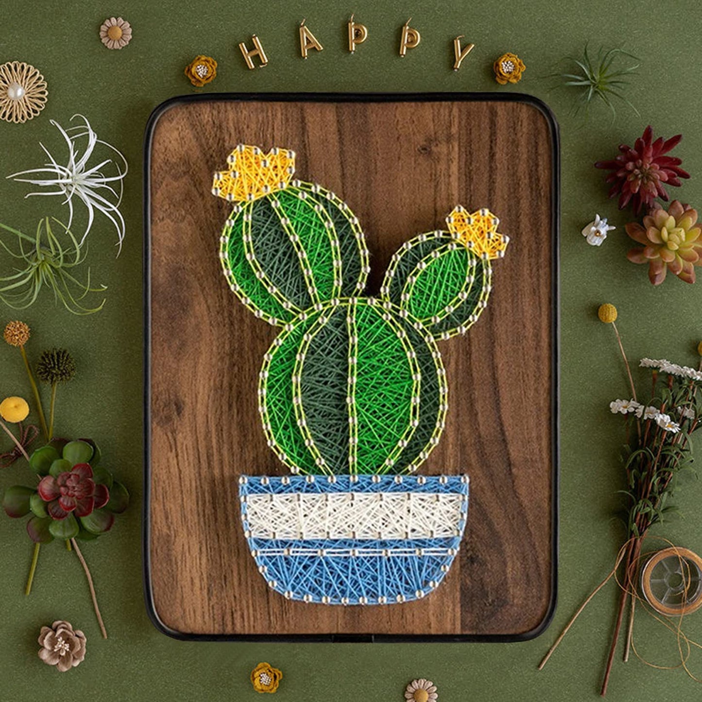BAZIMA DIY String Art Kit for Beginner, DIY Cactus Potted Craft Kit,Unique Gift,Craft Kit for Holidays，Cactus With Yellow Flowers