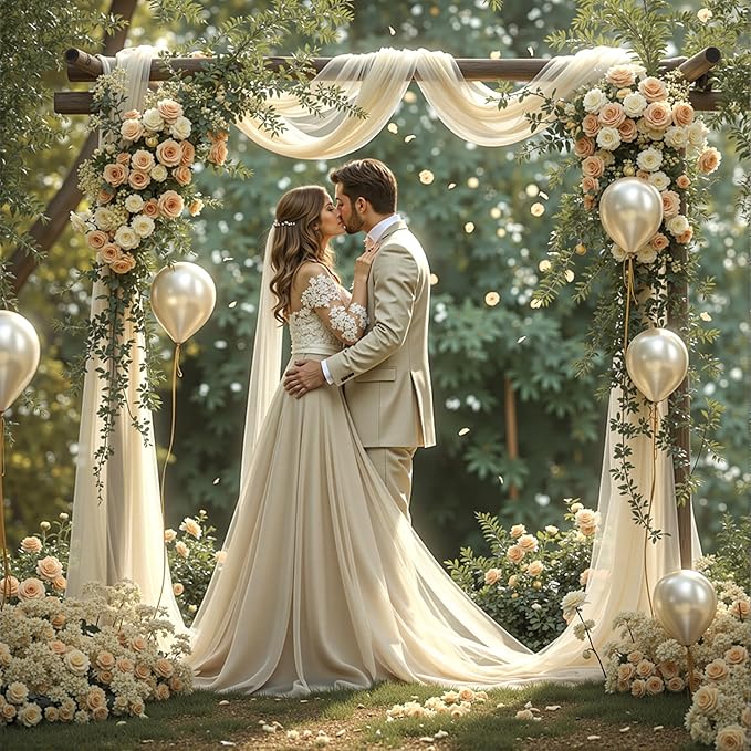 Wedding Arch Draping Fabric, 1 Panel 18FT Nude Sheer Backdrop Curtain Chiffon Fabric Drapery Voile Scarf Draping Panels for Wedding Archway Ceremony Curtain Valance Party Decoration